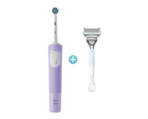 Electric toothbrush Oral-B Vitality Pro D103.413.3 Cross Action Protect X Clean lilac + Women's razor for bikini area Gillette Venus + Satin Care