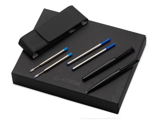 Gift pen set Lettertone Dumas: a ballpoint pen and a rollerball, 4 refillable ink cartridges (2 ballpoint, 2 rollerball), and a case (180937).