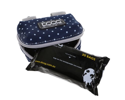 Сумка на поводок неопреновая Doog Stella, синяя в белый горох, 10х7х4 см
