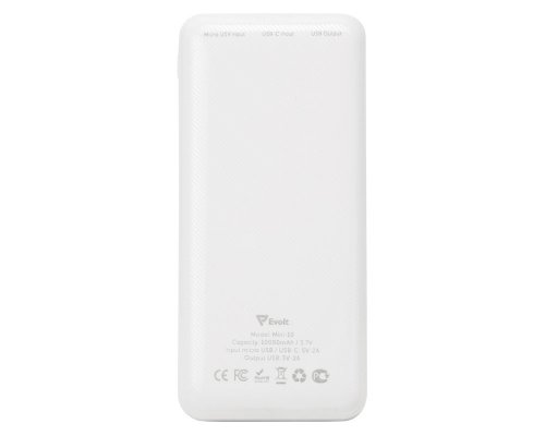 Battery external Evolt Mini-10, 10000 mAh, white (393206)