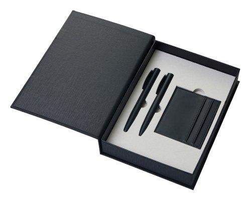 Gift set Lettertone Goethe with A5 notepad, 2 pens and a cardholder, black