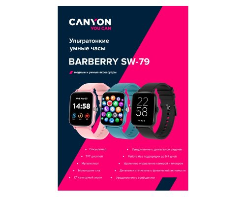 Smart watch Canyon Barberry SW-79 IP 67 BT 5.1 touch screen display 1.7 pink