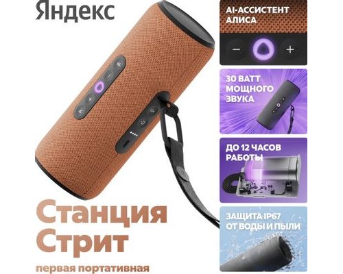 Колонка умная Яндекс Стрит 30Вт, с Алисой на YaGPT, оранжевый (2135146)