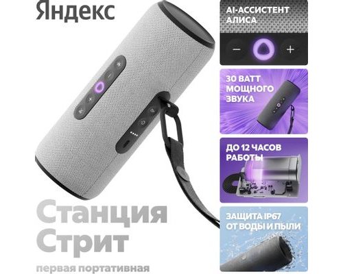 Колонка умная Яндекс Стрит 30Вт, с Алисой на YaGPT, серый (2121029)