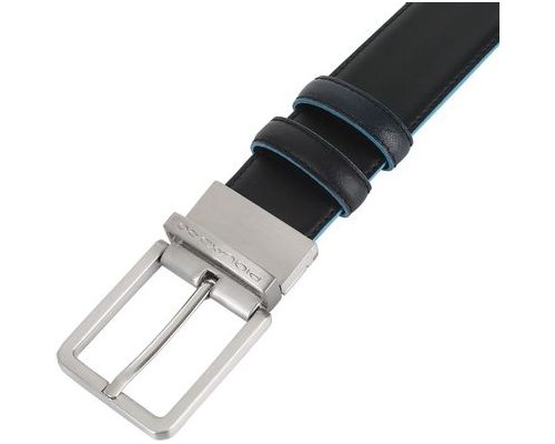 Men's belt Piquadro Blue Square, genuine leather, black/dark blue (1501083)