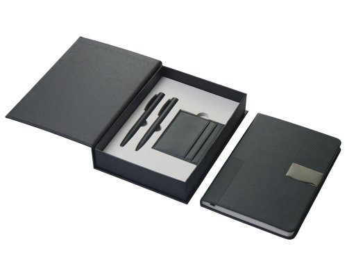 Gift set Lettertone Goethe with A5 notepad, 2 pens and a cardholder, black