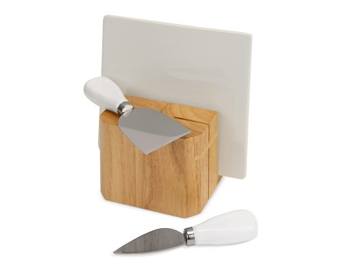 Set cheese Eat&Bite Break: 2 ceramic knives on a wooden stand, ceramic board (825908)