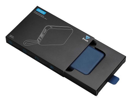 Аккумулятор внешний со встроенным кабелем USB-C Evolt Дэнси, 5000 мАч, темно-синий (590160.72)
