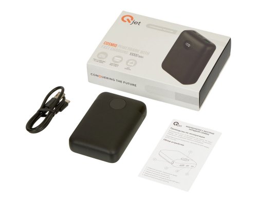 External battery with fast charging Qjet QC/PD CosmIQ, 10000 mAh, Black (696817)