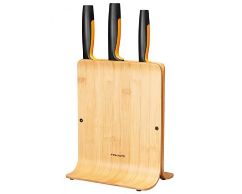 Set of 3 knives in a bamboo block Fiskars Functional Form 1057553