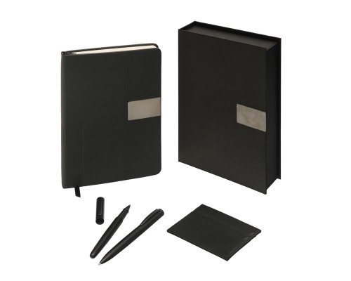 Gift set Lettertone Goethe with A5 notepad, 2 pens and a cardholder, black