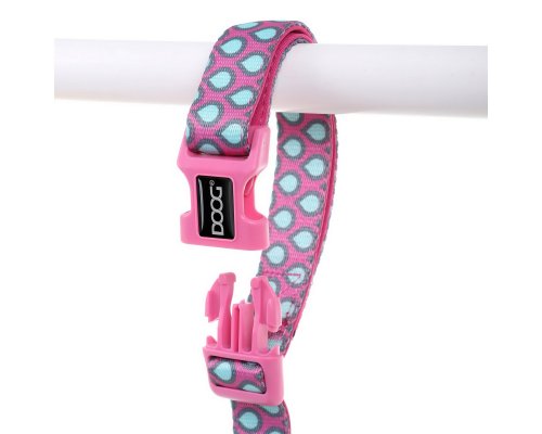 Dog collar Doog Luna, pink with drops, S, 23-34cm