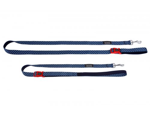 Dog leash with clasp Doog Stella, 130x2.5 cm blue with white polka dots, L