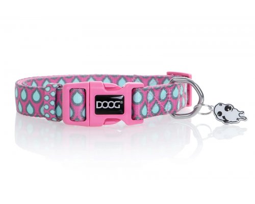 Dog collar Doog Luna, pink with drops, S, 23-34cm
