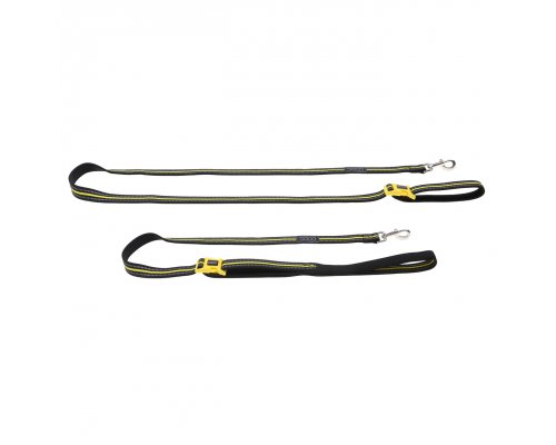 Adjustable dog leash Doog Neon Bolt, black and yellow, 130-160/2.5cm